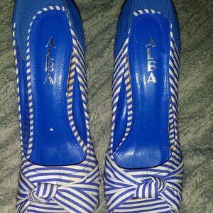 Alba blue and white striped heels.